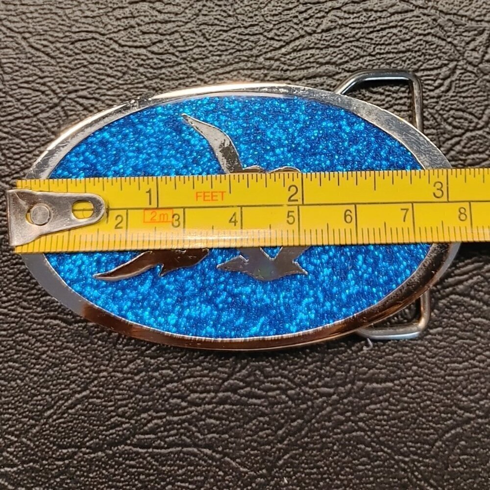 Vintage Oval Blue Enameled Birds Belt Buckle - Picture 5 of 5